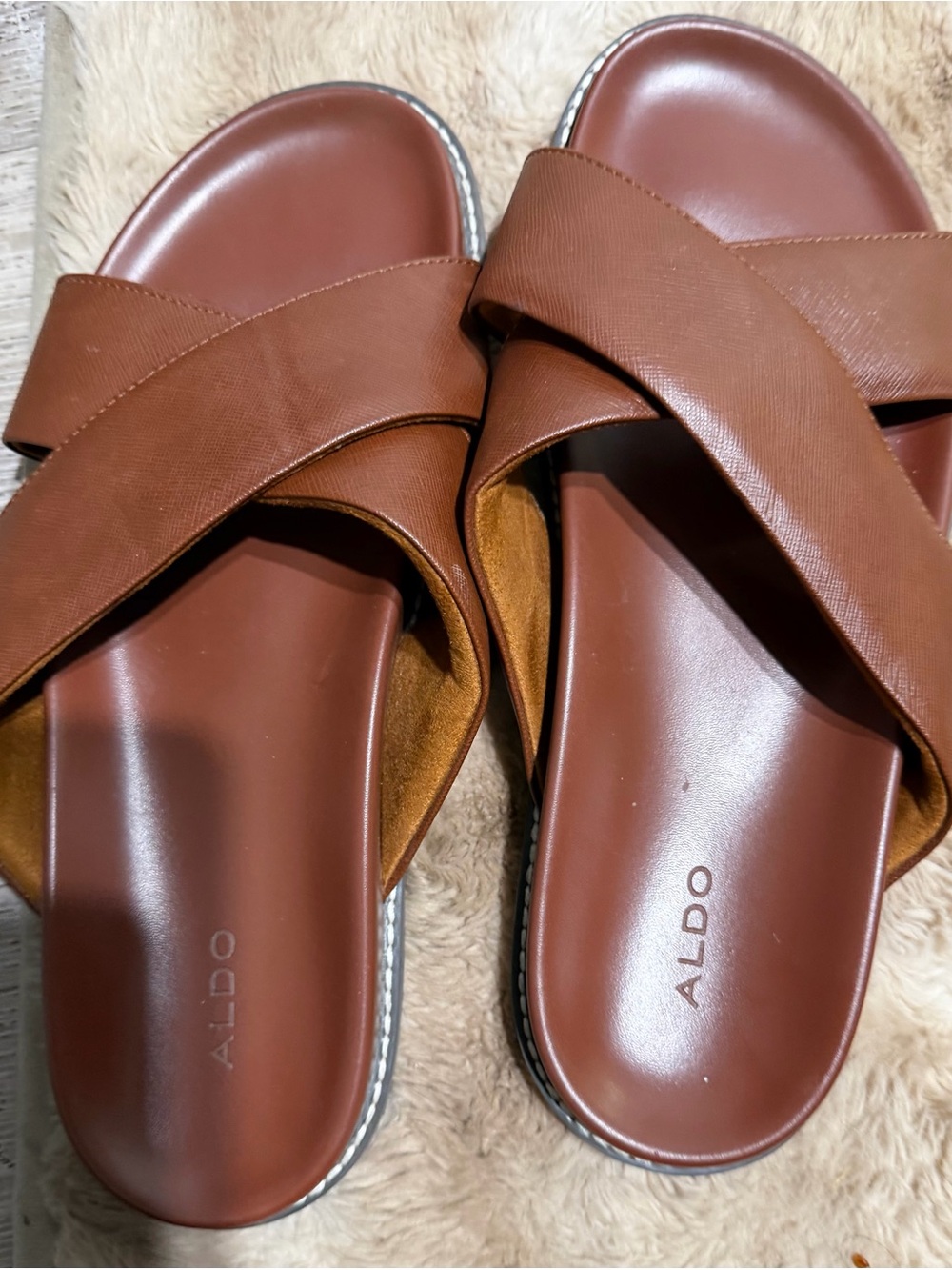 ALDOMan Tan Brown Crossband Slide Sandals